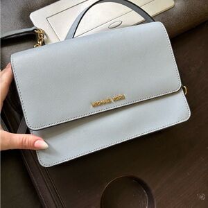 Michael Kors Pewter Blue Crossbody Bag with Gold Hardware